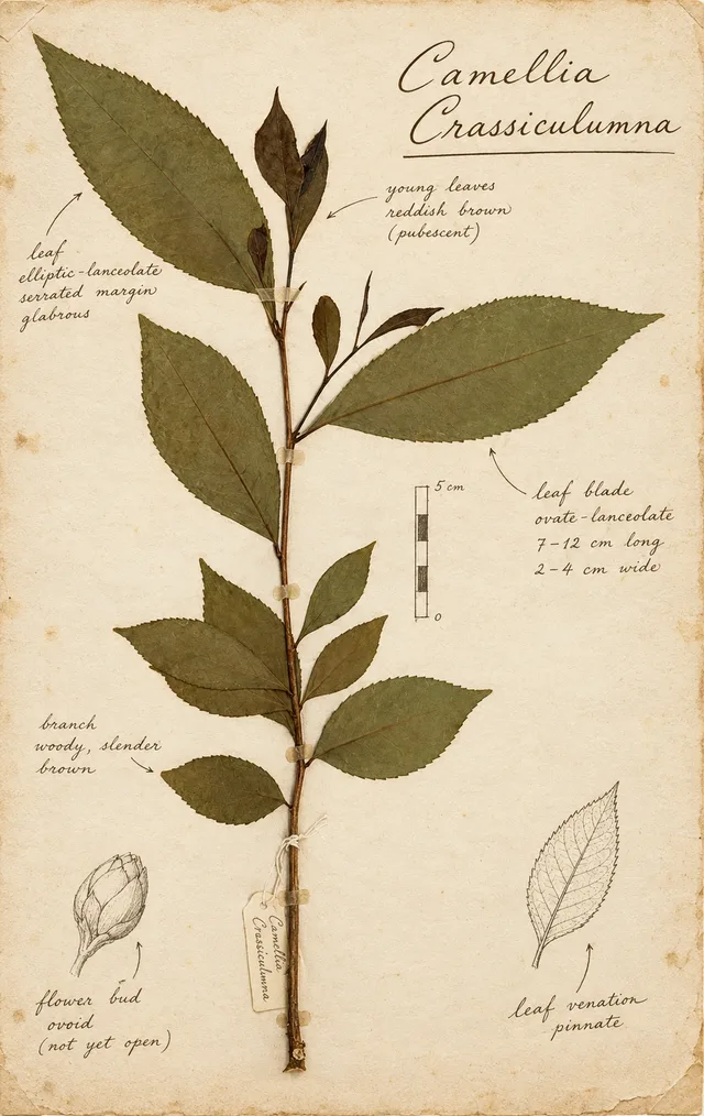 Camellia crassicolumna leaves, a wild tea species from the Golden Triangle