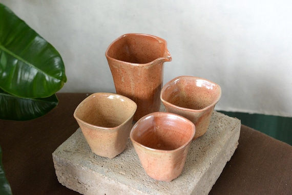 Handmade Ceramic Tea Cups and Pitcher