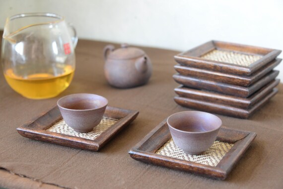 Wooden Coasters in Hard wood and Bamboo tapestry — photo 7 of 8