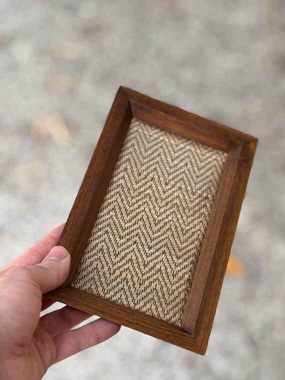 Wooden Tea Tray in Hard wood and Bamboo tapestry — photo 9 of 10