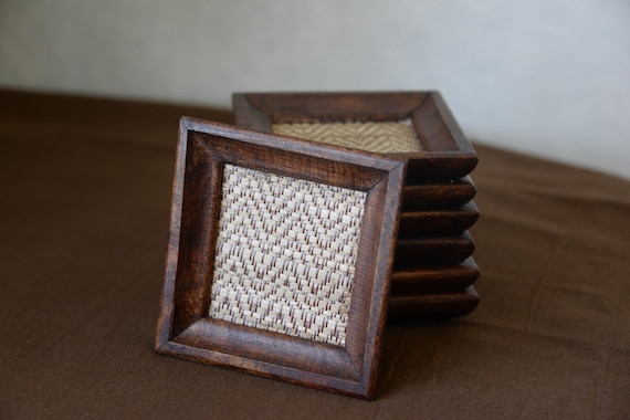 Wooden Coasters in Hard wood and Bamboo tapestry